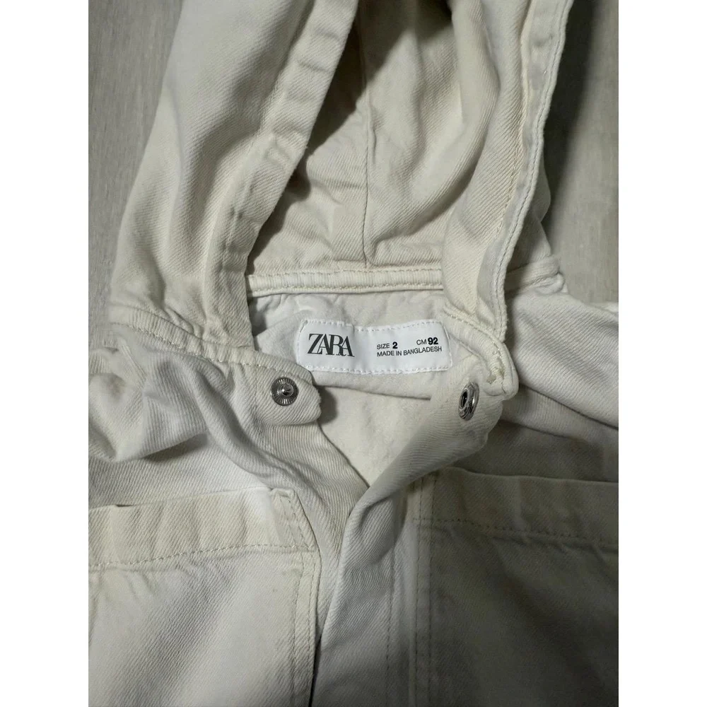 Zara Kids Beige Hooded Utility Jacket Shirt Sz 2 Boys Girls Lightweight Shacket